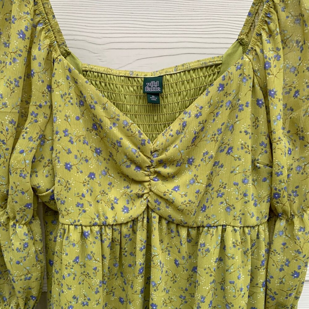 Wild Fable Floral Square Neck Long Sleeve Mini Dress XL - Picture 3 of 5
